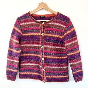 Novica 100% Alpaca Multicolor Striped Button-Up Cardigan Sweater Size Medium